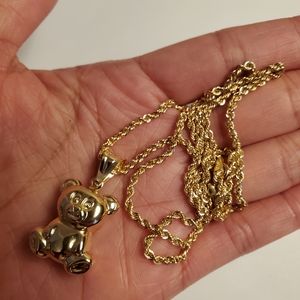 Genuine Real 18Karat Saudi Gold Necklace Rope 20" w/ Pendant Bear designs 5.3g